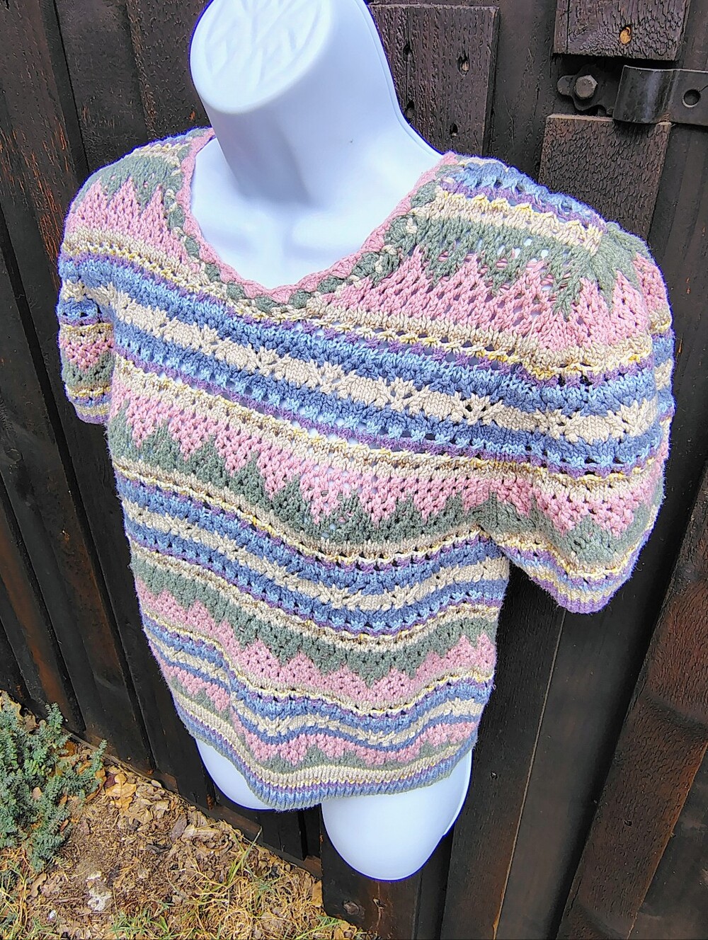 Ralph Lauren Pastel Striped Crochet Knit Sweater - Pink, Blue, Green, Cream